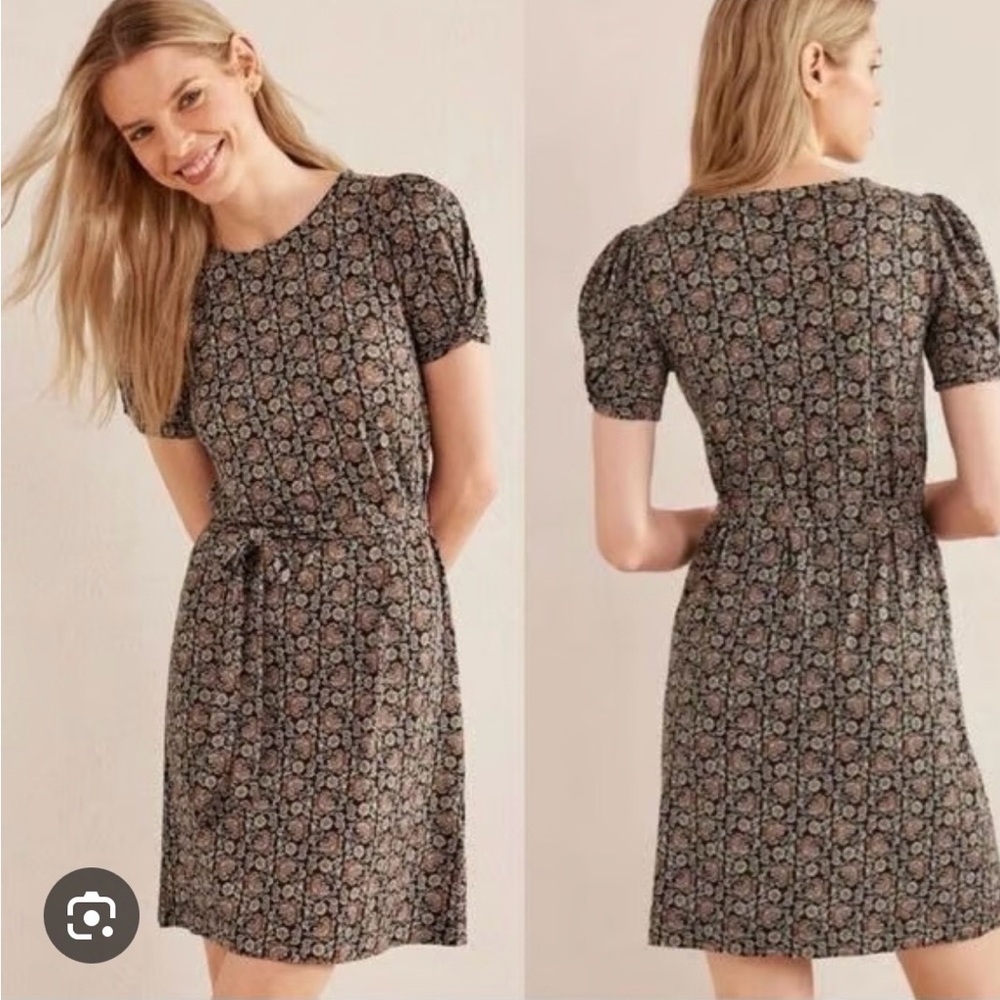 Boden Black Floral Mini Dress NWT
